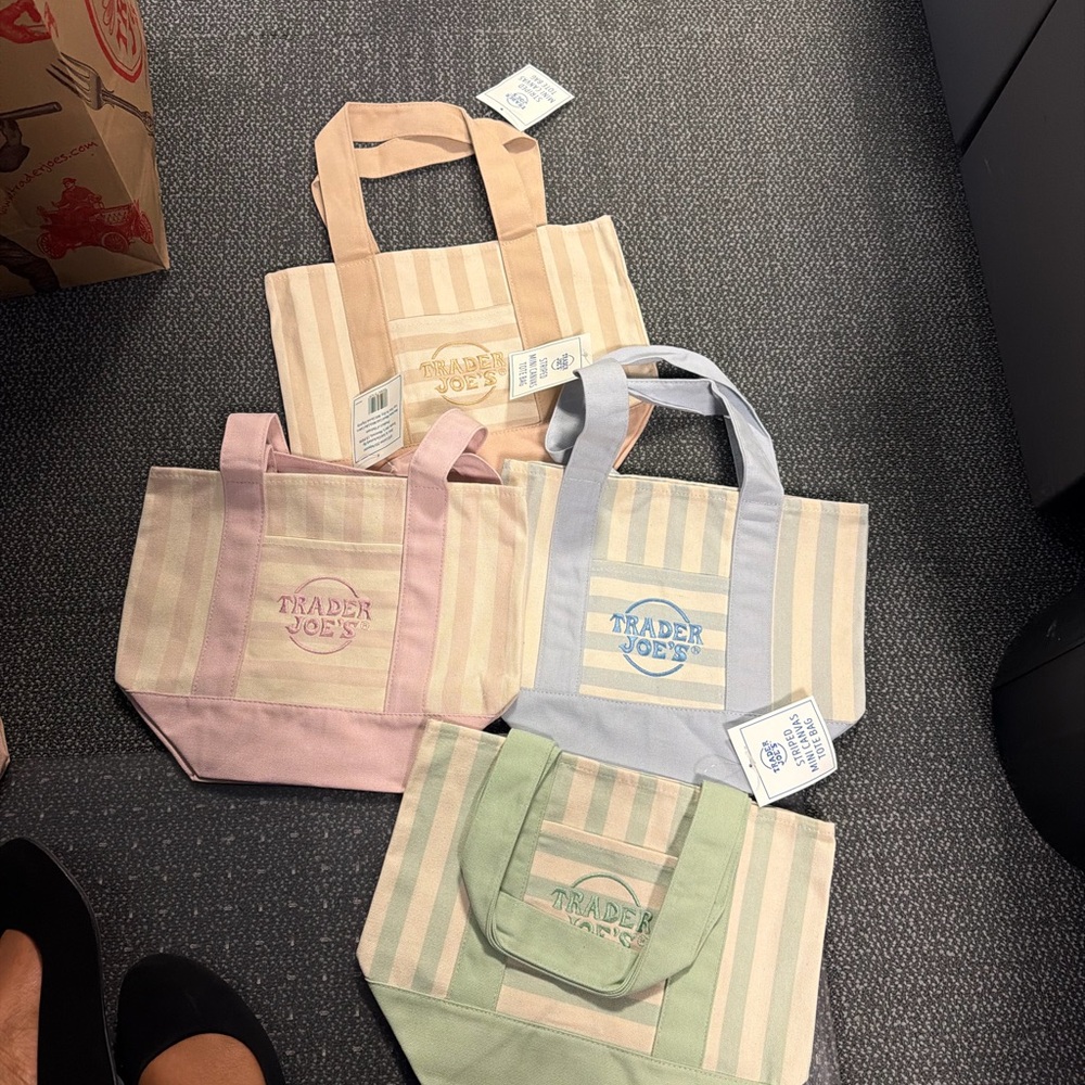 Pastel Striped Canvas Tote Bag - Pink, Blue, Green, Peach Options